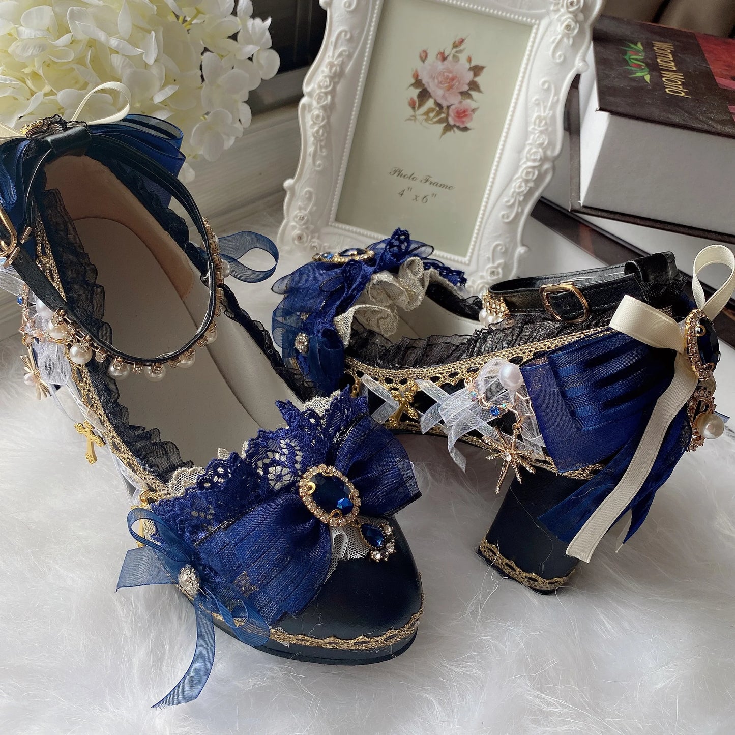 Cos Girl Heart Lolita Handmade Round Head High Heel Lo Shoes Japanese Sweet Loli Girl Tea Party Flower Wedding High Heel Shoes