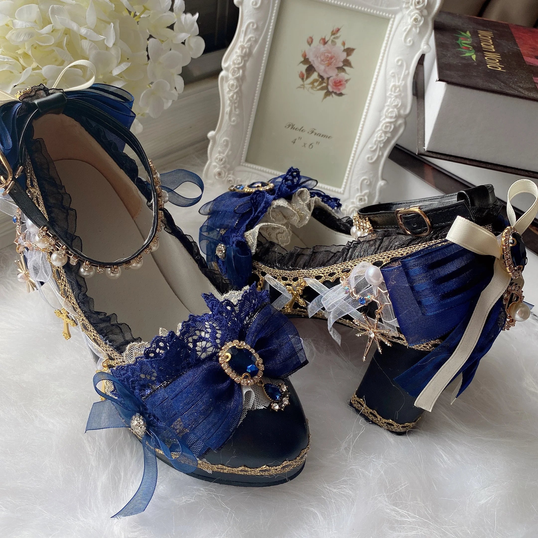 Cos Girl Heart Lolita Handmade Round Head High Heel Lo Shoes Japanese Sweet Loli Girl Tea Party Flower Wedding High Heel Shoes