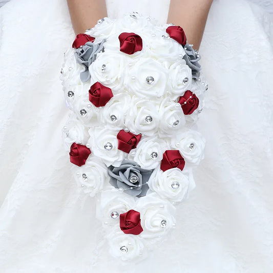 Waterfall New Wedding Bouquets for Bride and Bridesmaid  Rose Rhinestones Hand Flower Party Wedding Decoration