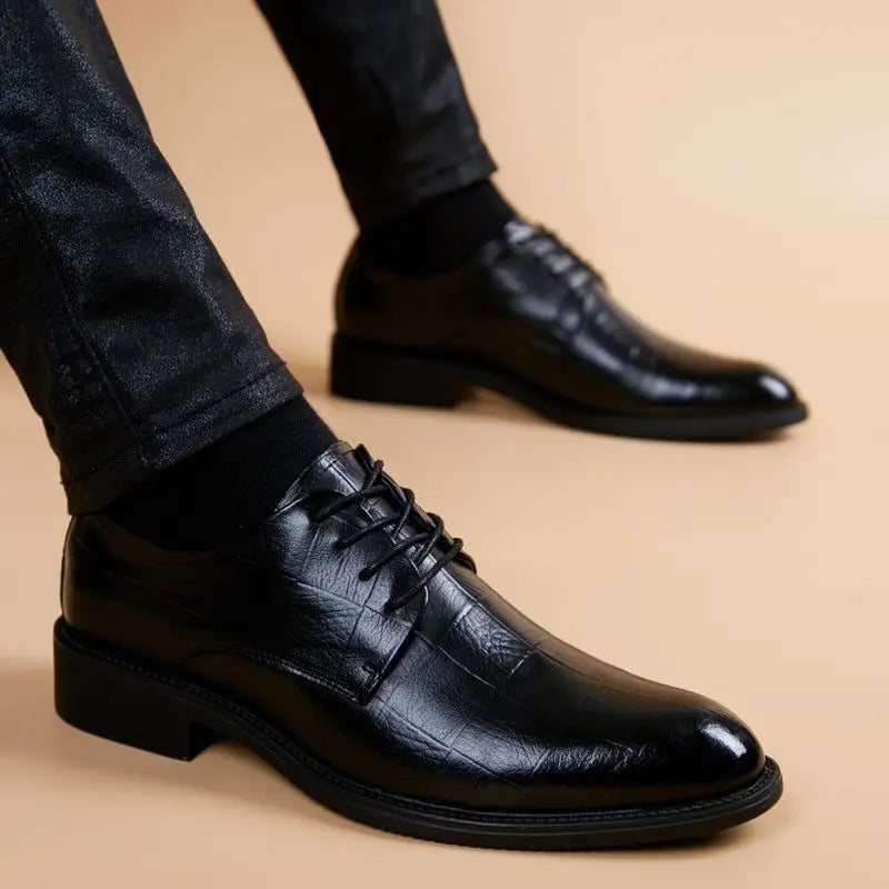 Men's Formal Shoes Black Spring Autumn Pointed Toe Legitimate Leather Official Suit High Quality Fashion Party Social Shoe Male