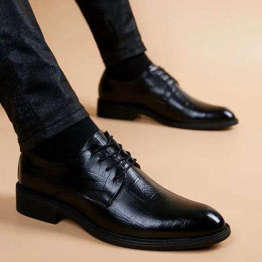 Men's Formal Shoes Black Spring Autumn Pointed Toe Legitimate Leather Official Suit High Quality Fashion Party Social Shoe Male