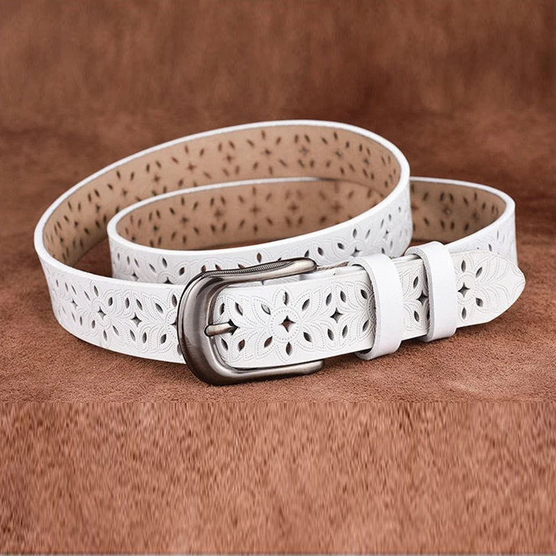 115CM New Belt Hollow Pattern Belt Ladies Trend Waistband Genuine Woman Belt Vintage Pin Buckle Imitation Leather Strap Jeans