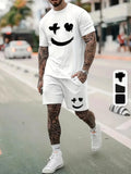 Men's Summer Short Sleeve Set Hip Hop Cartoon Bear Print Short Sleeve Top Shorts Casual Two-piece Outdoor Urban Street Fashion