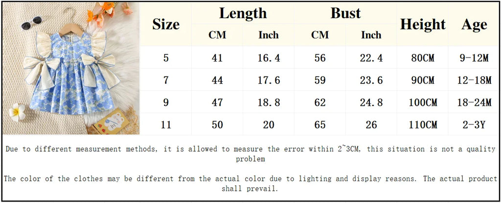 Children's clothing, baby girl dress summer girl full body print two large bows and flying sleeve princess dress