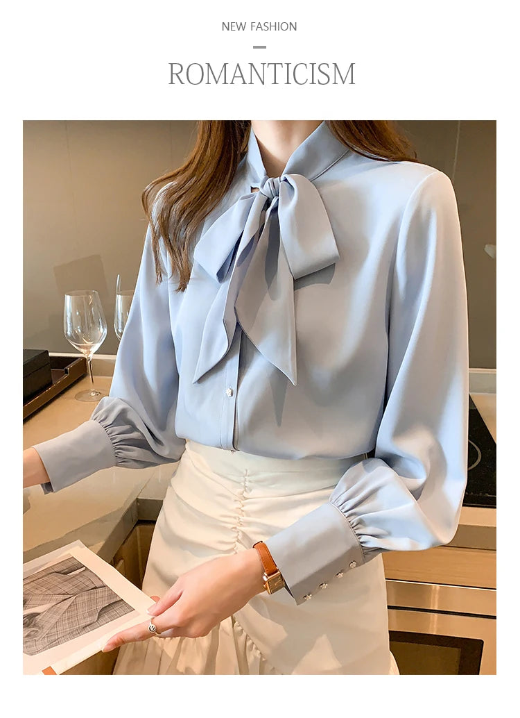 H Han Queen New Arrival Shirt Womens Blouse Vintage Work Casual Tops Chiffon Blouse Bow Elegant Loose Women Business Shirts 2021