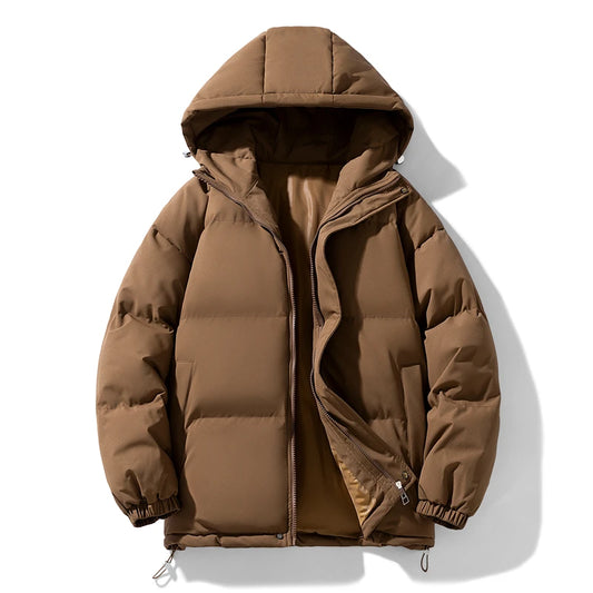 Men's Winter Thick Hooded Jacket - Warm Padded Coat, Youth Fashion Loose Fit Windproof Parka Outerwear