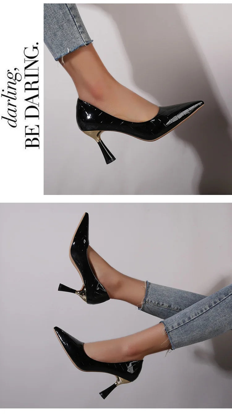 Fashion Oversize Shoes Plaid Classic Casual High Heels New Pattern Embossed In Autumn and Winter 2024 Pumps Women Shoes