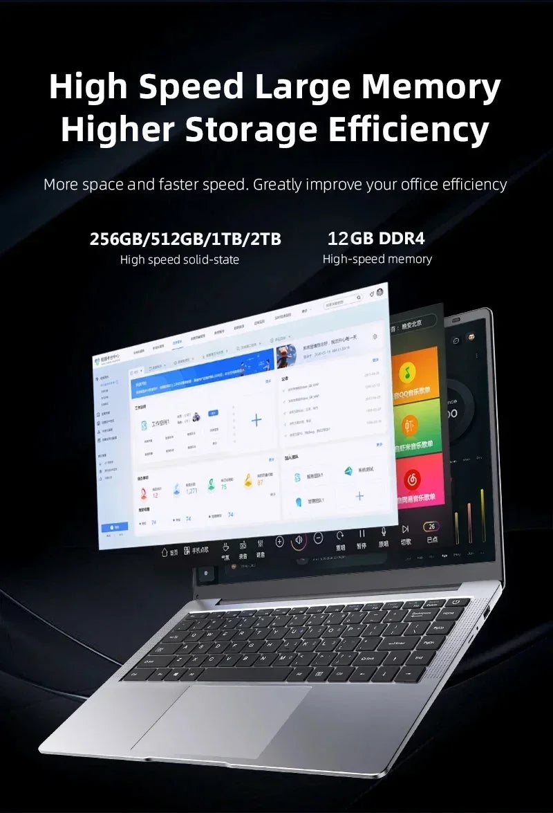 14.1 inch Laptop Computer Portable Windows 11 Pro Core i7-7500U Notebook 12GB RAM 1TB 2TB SSD Office Study Laptops