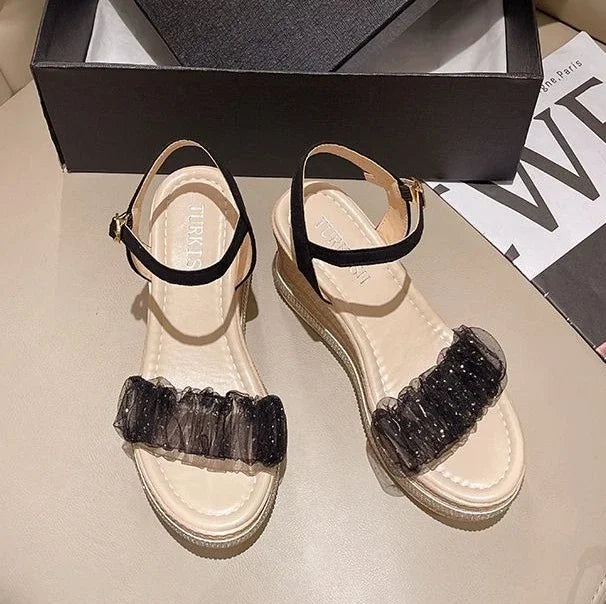 Sandals for Women Wedges Heel Rhinestones Woman Shoes Anti Slip Hot 2025 Luxury Vip Comfort Sandal Comfortable and Elegant Shoe