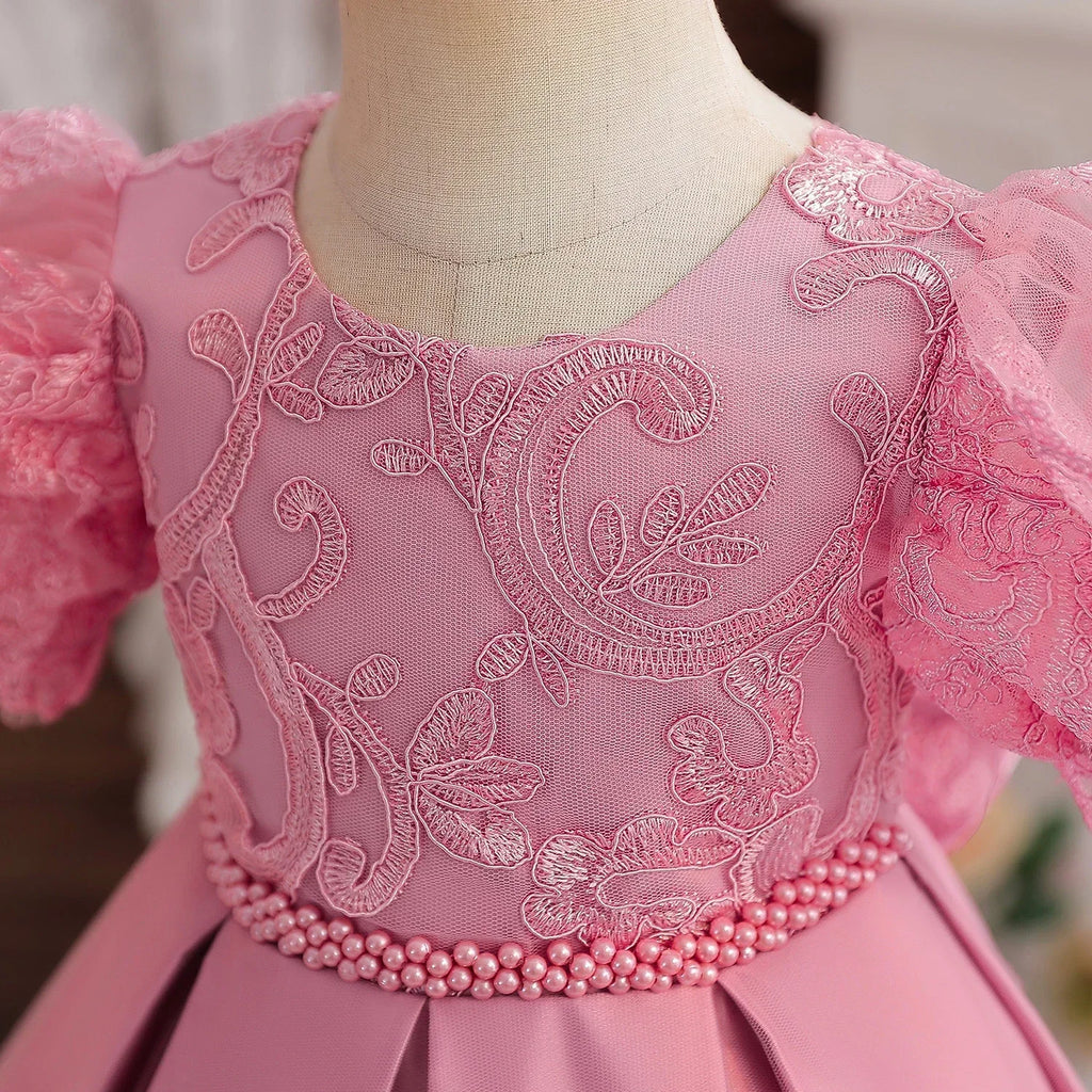 Baby Girls 1st Birthday Pink Princess Dress for Luxury Embroidery Costumes Kids Baptism Party Beading Clothes Toddler Dresses