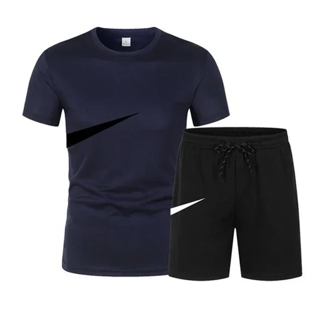 2025 Summer Sports Men's Suit Running 3d Printed Top Casual T-shirt + Shorts 2-piece Jogging Breathable Quick-drying Clothing