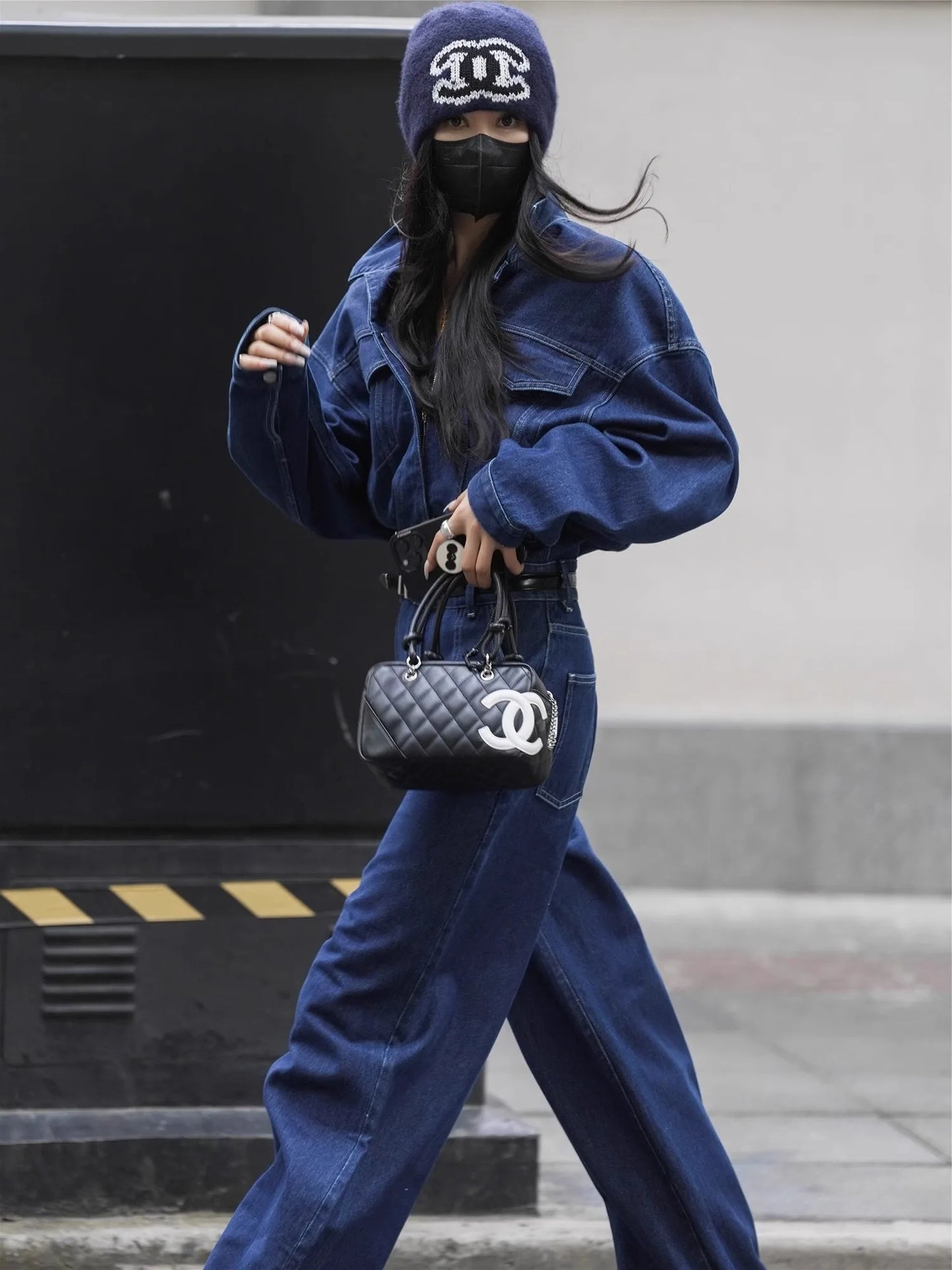 Blue Design Denim Jumpsuit Women'S Spring And Autumn Collar Fashionable Workwear Large Pocket Loose Pants