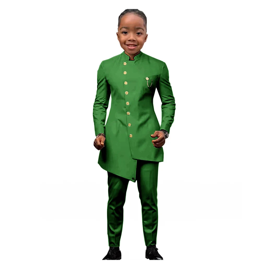 African Boys Suit 2 Piece Set (Jacket+Pant) Long Blazer for Kids Wedding Tuxedo Custom Size Boys Blazer