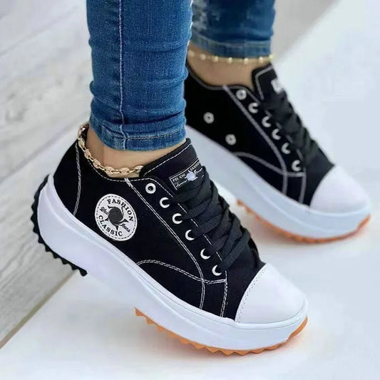 Women Pattern Canvas Sneakers Women Casual Shoes 2023 Women Sneakers Shoes Flat Lace-Up Zapatillas Mujer Chaussure Femme