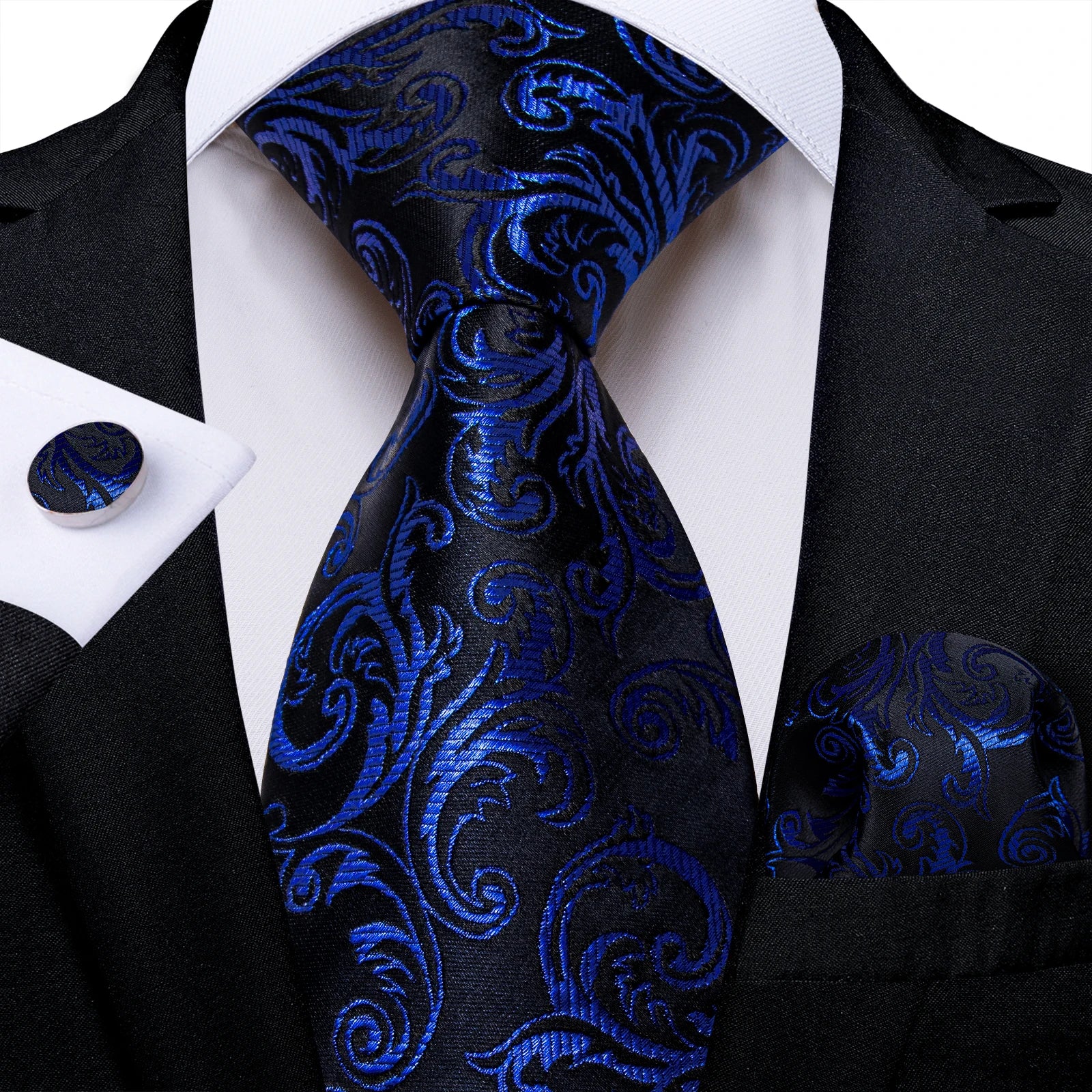 Royal Blue Paisley Plaid Striped Men tie Set with Handkerchief Cufflinks Wedding Prom Groom Accessories Perfect Gift for Men