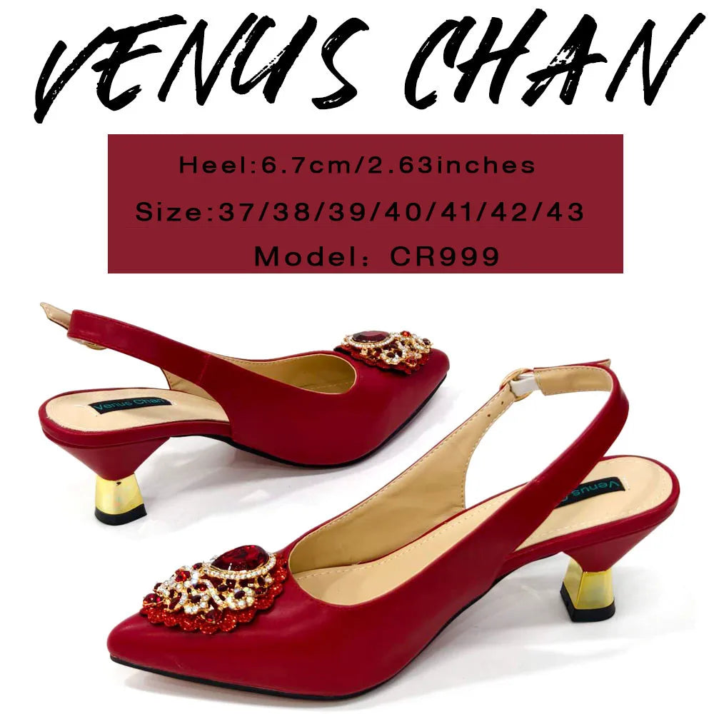 Italian 2024 Fashion Design Diamond Chain Full Diamond Bag And Pointed High Heels Noble And Generous Decoration Full Diamond
