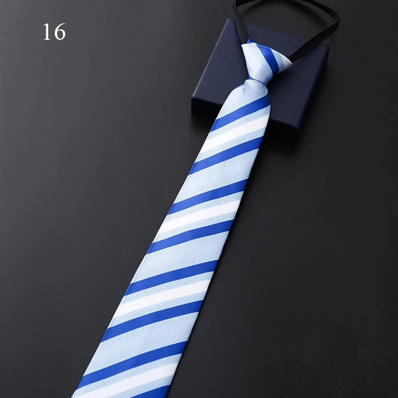 Elegant Blue Black Striped Men Shirt Business Dress Zipper Neck Lazy Ties Vestisens Accessories Wedding Groom