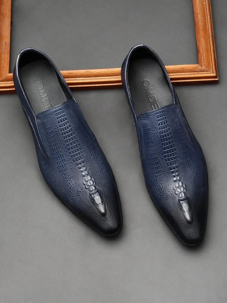 Men's Handmade Crocodile Pattern Oxford Shoes – Black & Blue Formal Loafers