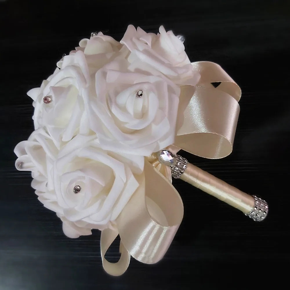 Romantic Rose Flower Bouquet PE Flower Satin Bridal Wedding Bouquet Simulation Artificial Rose Flower Bridal Wedding