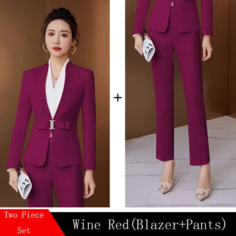Formal Office Pant Suit For Womens Blazers Pant Set Long Sleeve Uniform Elegant Feminino Business Formal Work Suit oversize 3XL