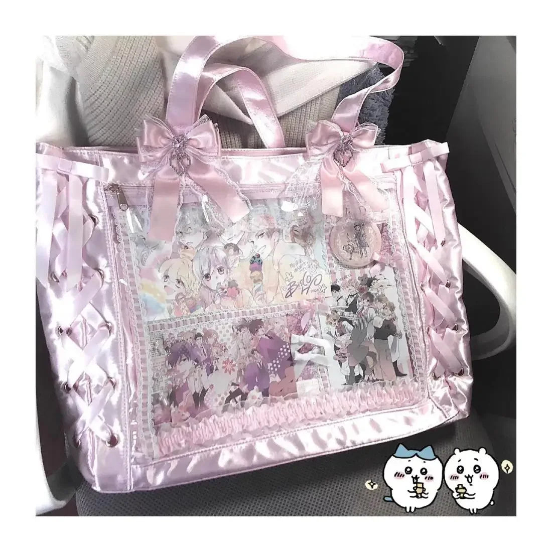 New Y2K Sweet Lolita Pink Ita Bag Women Japanese Transparent Large Capacity Tote Bag Ladies Harajuku Kawaii Handbag Aesthetic