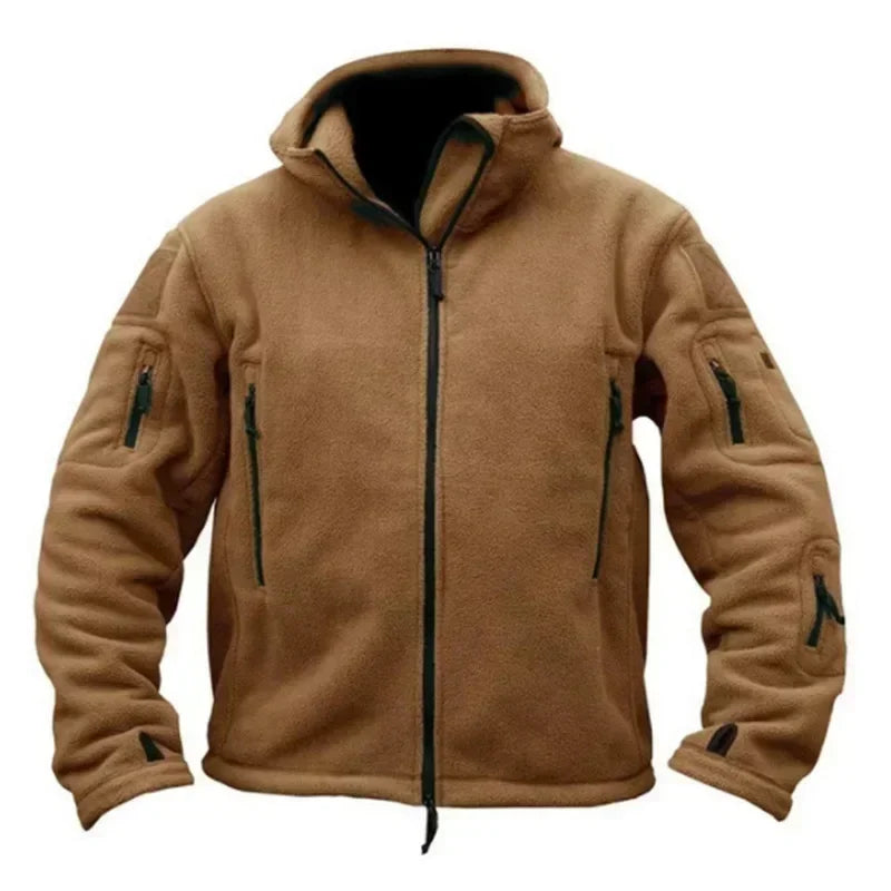 Winter Fleece Jacket Men's Military Tactical Jacket Solid Warm Fleece Coats with Hat Outdoor Sports Combat Hiking Polar Jacket