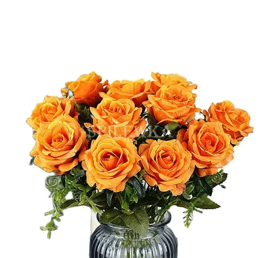 High-quality Silk Orange Rose Artificial Flowers for Wedding Decoration, Big and Realistic.