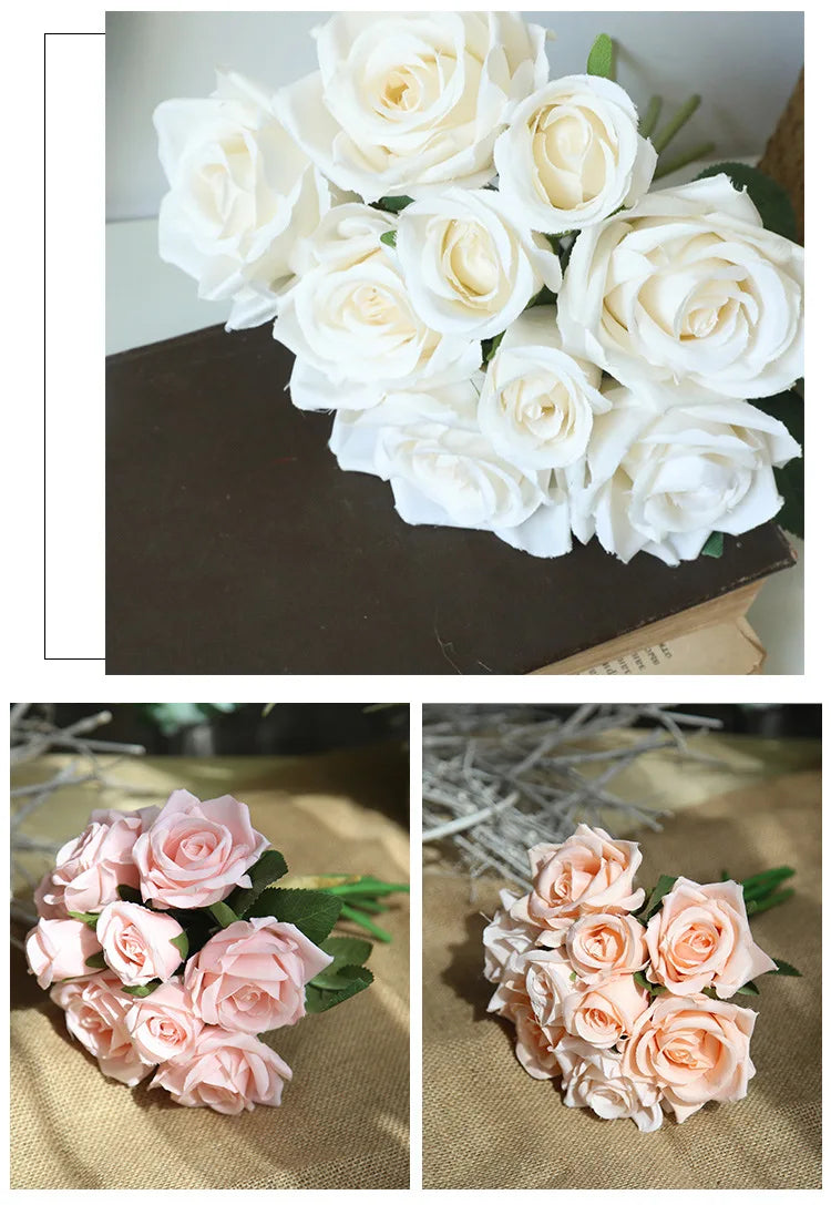 9 Head Artificial Bouquet Rose Bouquet Wedding Decor Artificial Flower Home Decoration Accessories Silk Flowers
