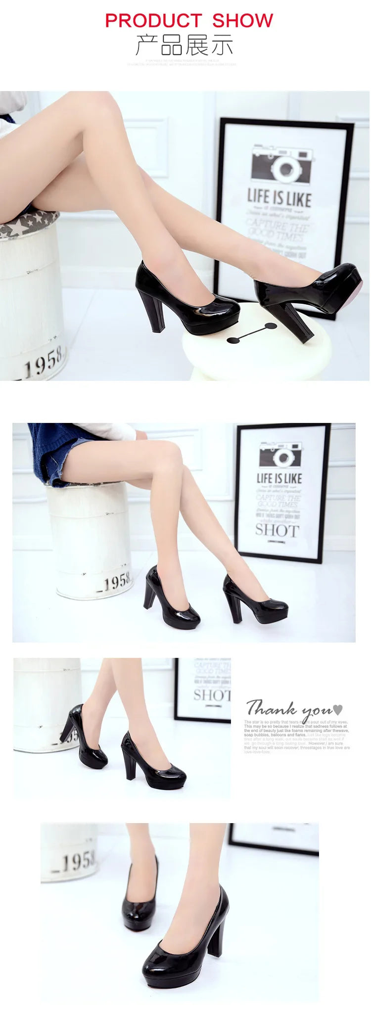 High Heels Shoes Women White Wedding Shoes Thick 10 CM Heels Fashion Party Pumps Footwear Black Red Round Zapatos De Mujer