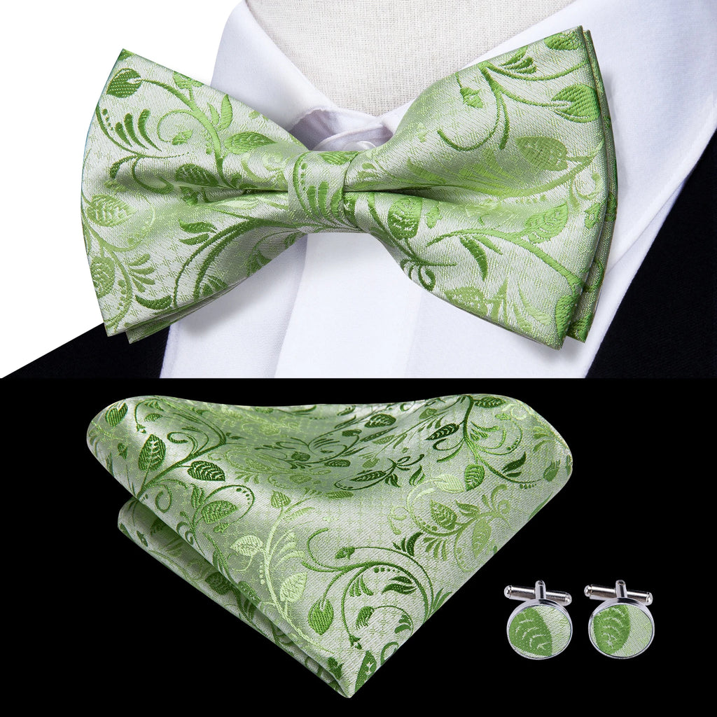 Hi-Tie Pink Dot Silk Mens Pre-tied Bow Tie Hanky Cufflink Set Dusty Pink Butterfly Knot Bowtie for Male Wedding Business
