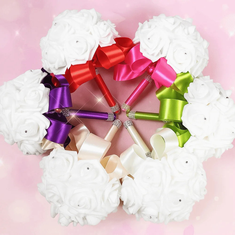 Romantic Rose Flower Bouquet PE Flower Satin Bridal Wedding Bouquet Simulation Artificial Rose Flower Bridal Wedding