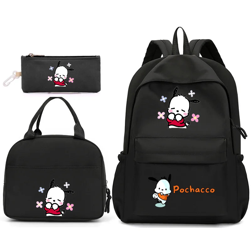 3pcs/Set Pochacco Backpack with Lunch Bag for Teenagers Student School Bags Casual Comfortable Travel Set