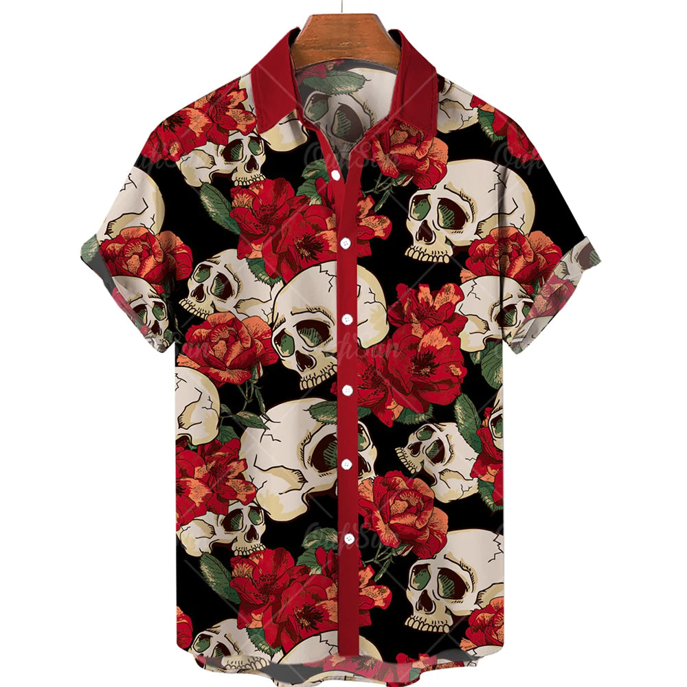 Hawaiian Beach Shirt Fashion Design Men's 3D Skull Print Shirt Retro Casual Street Clothing Men's Summer Unisex Short Sleeve Top