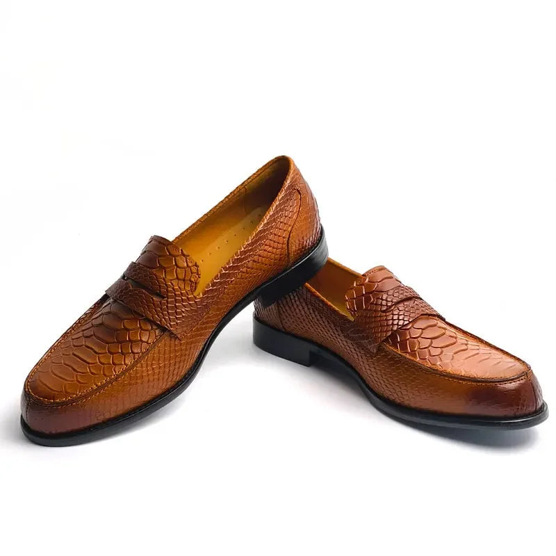 Men's Snake Pattern Penny Loafers – Handcraft Business Leather Shoes