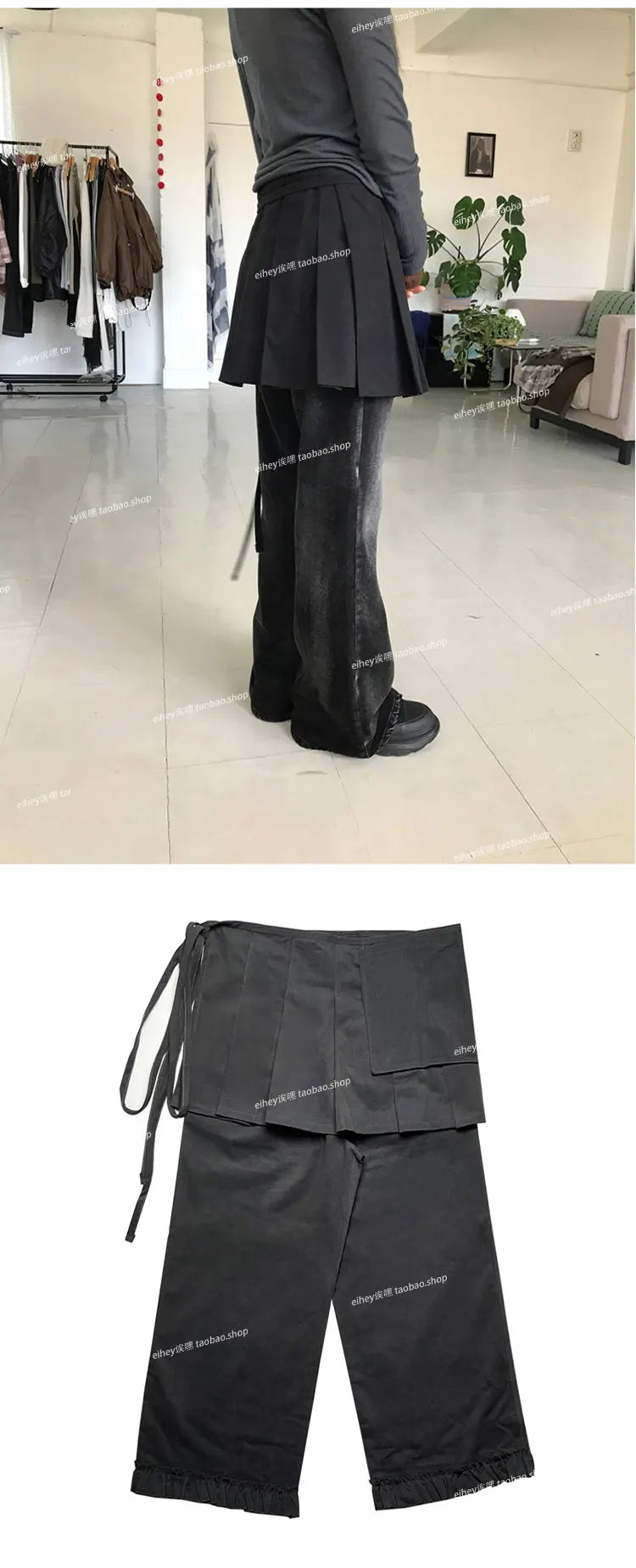 KUSAHIKI Retro Street Causal Irregular Two Piece Detachable Spicy Girl Skirt Pants