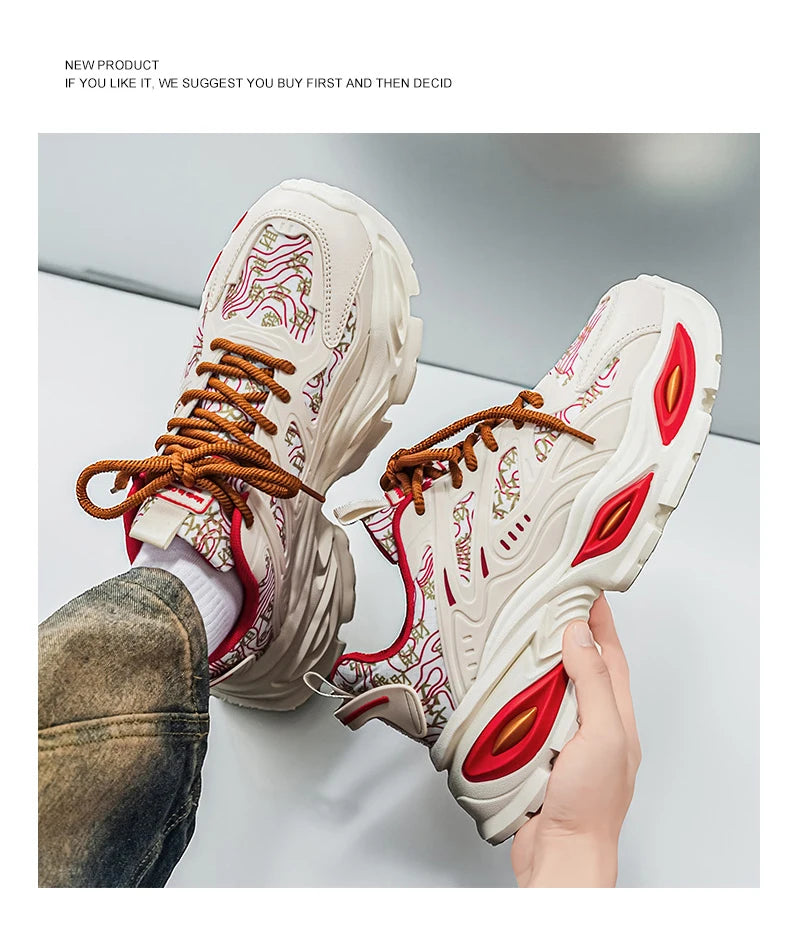Chunky Sneakers Mens Original Designer Sports Shoes Fashion Casual Leather Fabric Breathable Height Increased Platform Gym Shoes