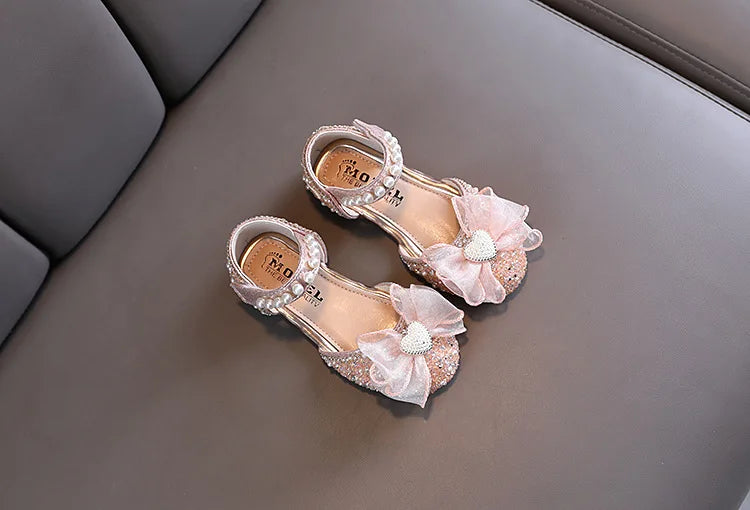 New Children Sandals Rhinestone Bow Wedding Princess Girls Sandal Party Dance Baby Student Flats Kids Performance Shoes H251