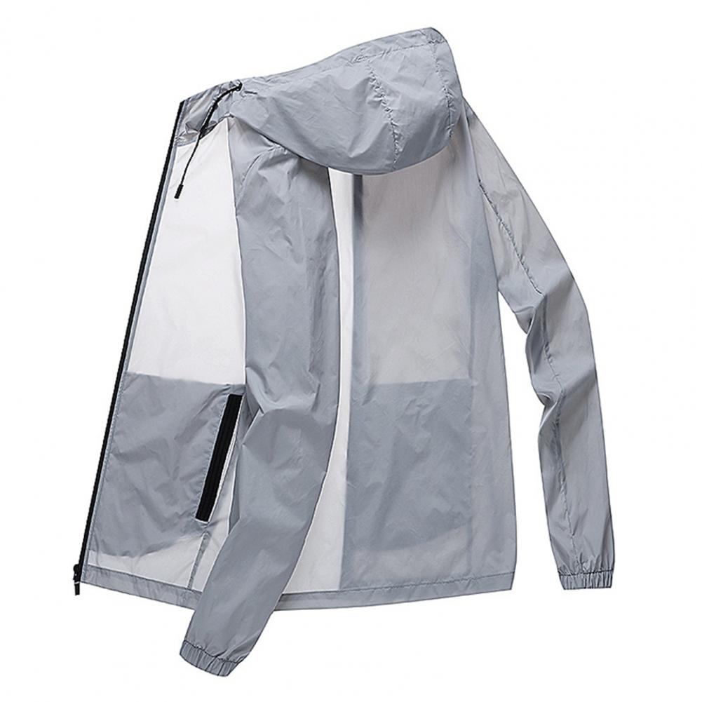 Men Summer Sunscreen Coat Hooded Thin Anti-UV Zipper Closure Solid Color Sunshade Long Sleeves Plus Size Fishing Men Summer Jack