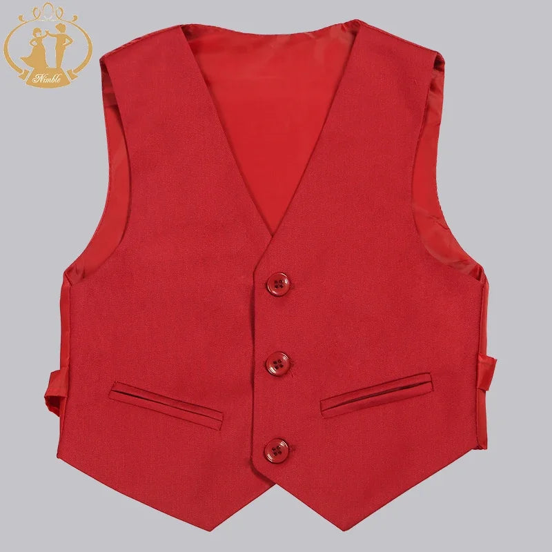 Boys 3-Piece Formal Suit Set – Blazer, Vest & Pants | Red, Black & Blue