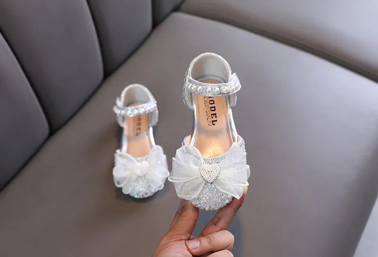 New Children Sandals Rhinestone Bow Wedding Princess Girls Sandal Party Dance Baby Student Flats Kids Performance Shoes H251