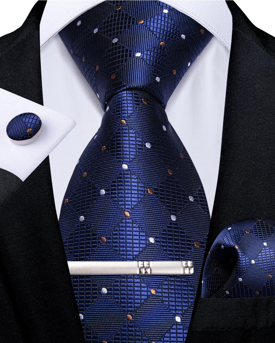 Men's Tie Set with Clip Luxury Retro Striped Floral 8cm Necktie Handkerchief Cufflinks Wedding Party Business Accessories Gift