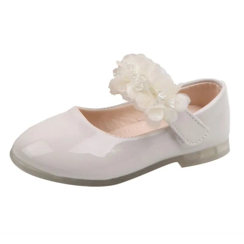 Baby Girls Walking Shoes Kids PU leather Big Flower Princess Shoes Party Wedding Baby Girls Dance Shoes Anti-Slip Casual Sneaker
