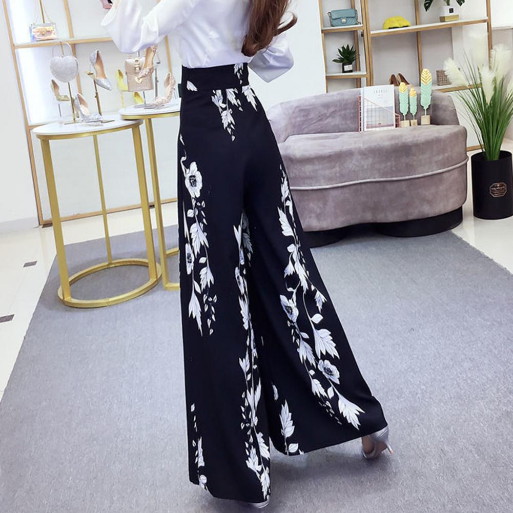 Women's Summer Long Pants Skirt Contrast Color Baggy Flower Print High Waist Slimming Plus Size Trousers Skirt Daily Clothes
