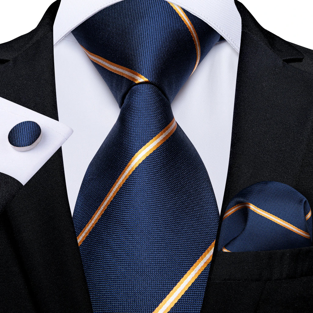Royal Blue Paisley Plaid Striped Men tie Set with Handkerchief Cufflinks Wedding Prom Groom Accessories Perfect Gift for Men