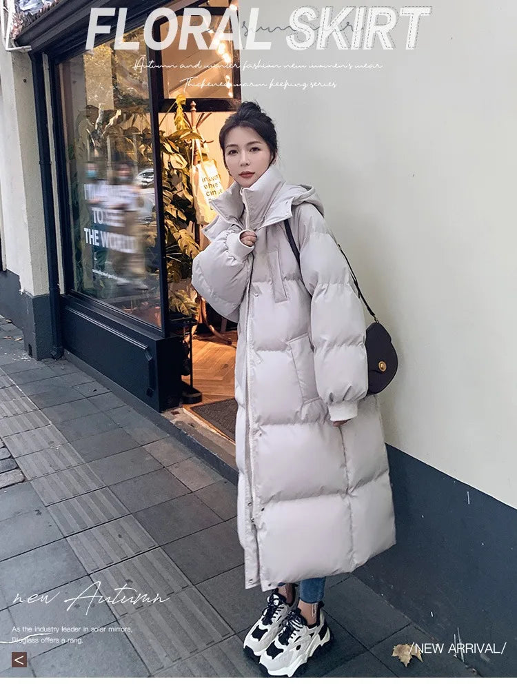 ITOOLIN Women Casual Down Coat Thicken Cotton Warm Hooded Long Coat Long Sleeve Parkas Button Pocket Autumn Winter Office Coat