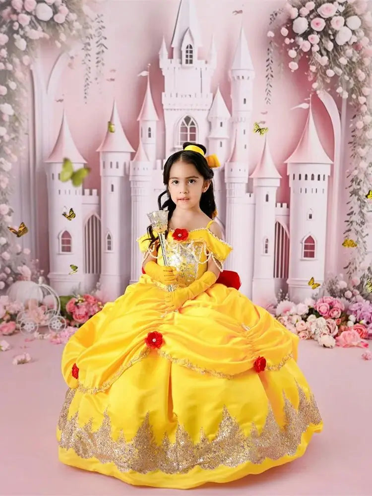 Princess Yellow Flower Girls Dresses Applique With Bow Pageant Dresses For Little Girls First Communion Dress Customized 