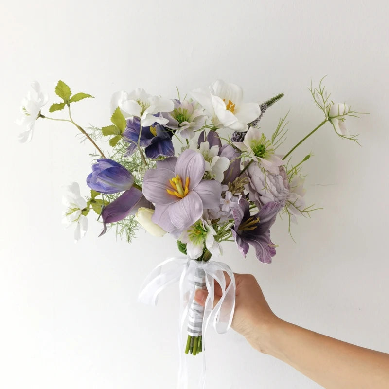 Ins Sle Purple Pink Handheld Flower Bouquet Artificial Flowers Wedding Photoaphy New Bride Home Decoration Arrangement