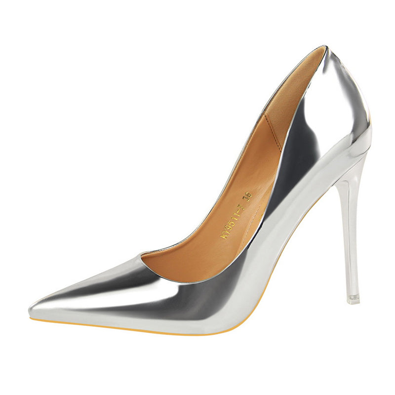 Women Mteallic Bronze Leather Pumps 7.5cm 10.5cm High Heels Lady Stiletto Middle Heels Wedding Bridal Gold Silver Event Shoes