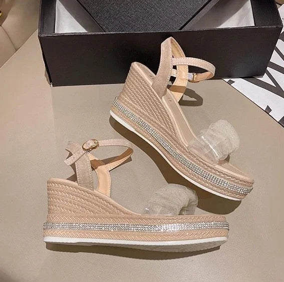 Sandals for Women Wedges Heel Rhinestones Woman Shoes Anti Slip Hot 2025 Luxury Vip Comfort Sandal Comfortable and Elegant Shoe