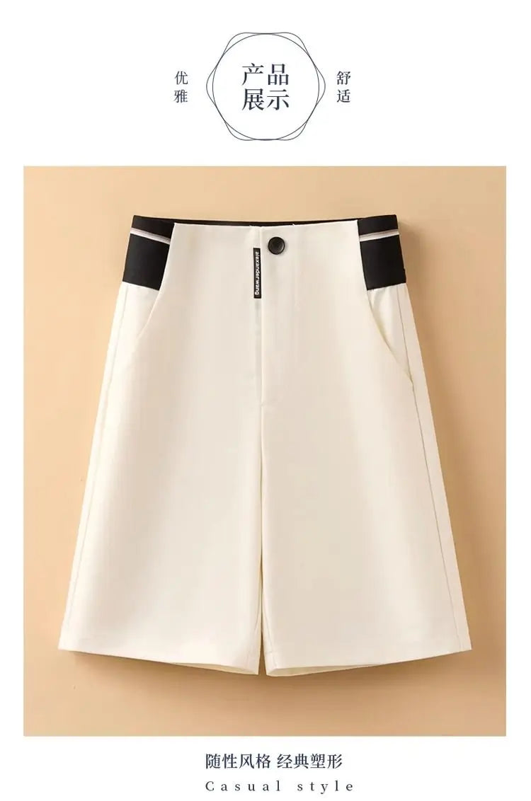 Female Korean Solid Color Spliced Casual Knee Pants Female Summer Fashion All-match High Waist Straight Pants Women's Clothing